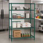 Thumbnail image #2 for Quantum WR74-3048P Stationary 4-Shelf Wire Shelving Starter Unit, 48"W x 30"D x 74"H, Green Epoxy Finish