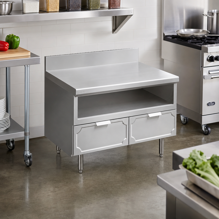 Product image #2 for 36-Inch x 28-Inch Utility Stand with Dry-Drawer Base and Undershelf, 304 Stainless Steel