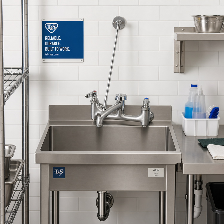 Product image #2 for T&S Brass Wall-Mount Service Sink Faucet with Vacuum Breaker Nozzle, 8-Inch Centers, Chrome-Plated