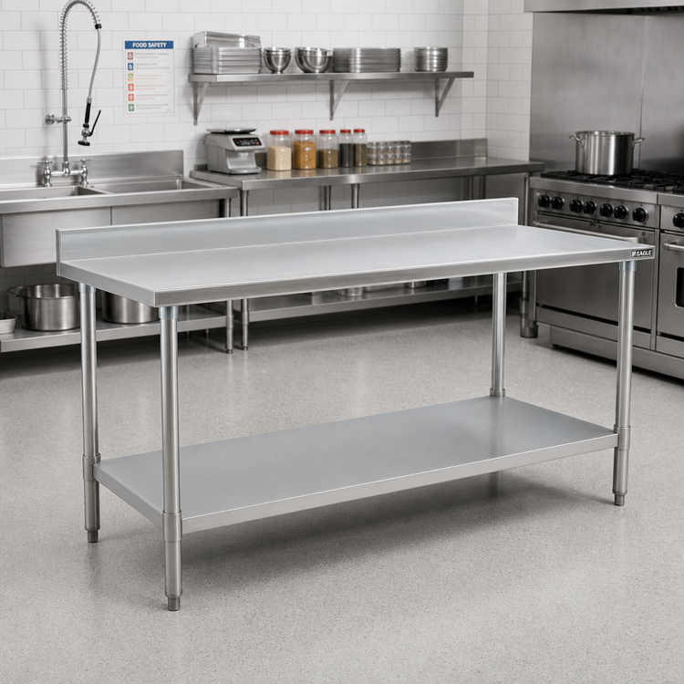 Product image #2 for Eagle Group Budget Series 108-Inch x 30-Inch Stainless Steel Work Table with 4-1/2-Inch Backsplash and Undershelf