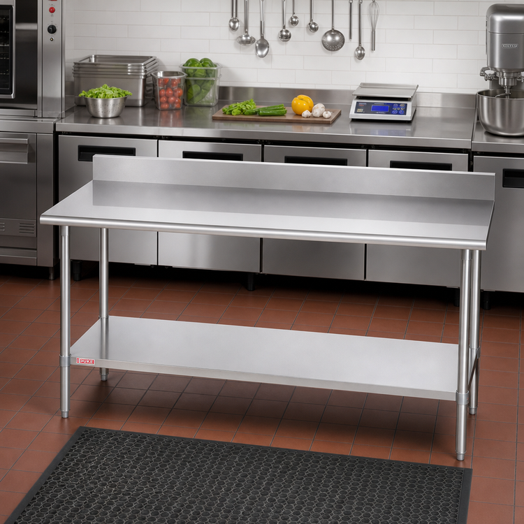 Product image #2 for Duke 108-Inch x 24-Inch Stainless Steel Work Table with 5-Inch Riser and Stainless Undershelf