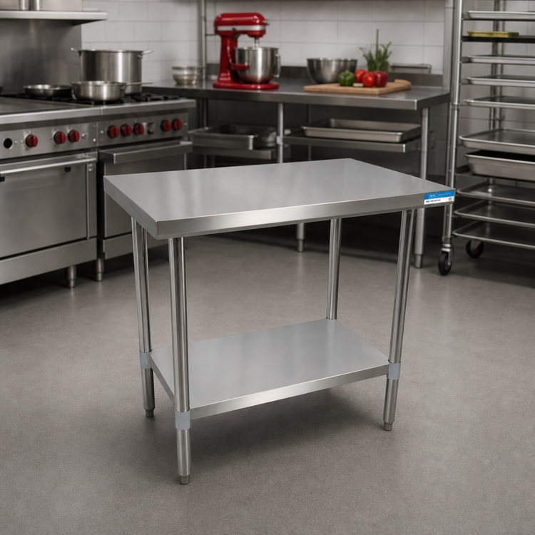 Product image #2 for BK Resources 48 x 18 Inch 18/430 Stainless Steel Flat Top Work Table with Adjustable Undershelf