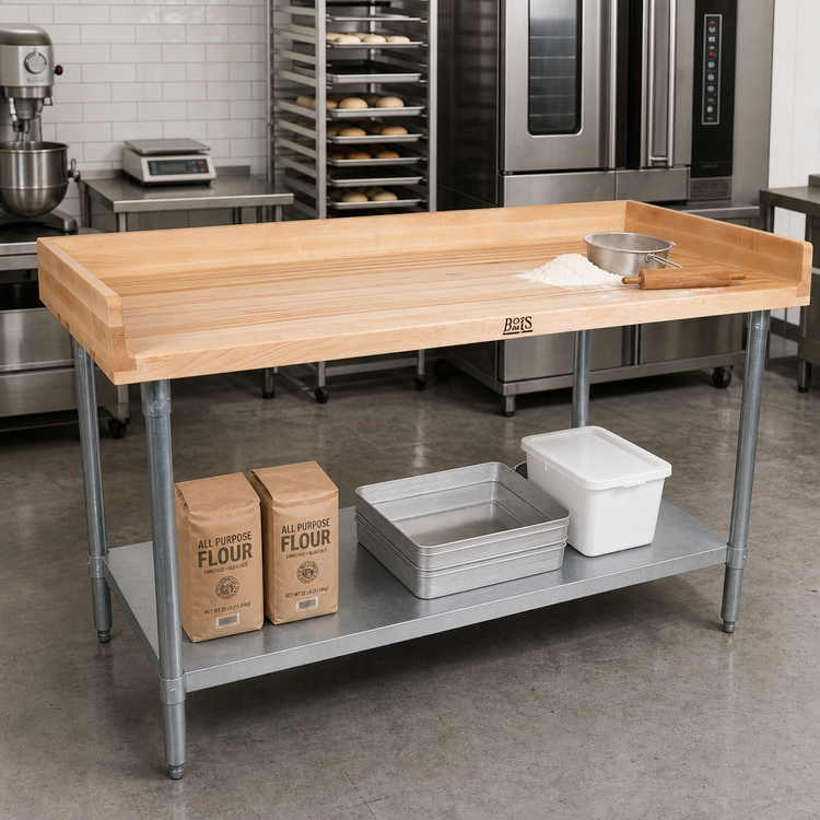 Product image #2 for John Boos DNS16 84-Inch x 36-Inch Baker's Top Wood Work Table with 1-3/4-Inch Maple Top, 4-Inch Riser, and Galvanized Undershelf