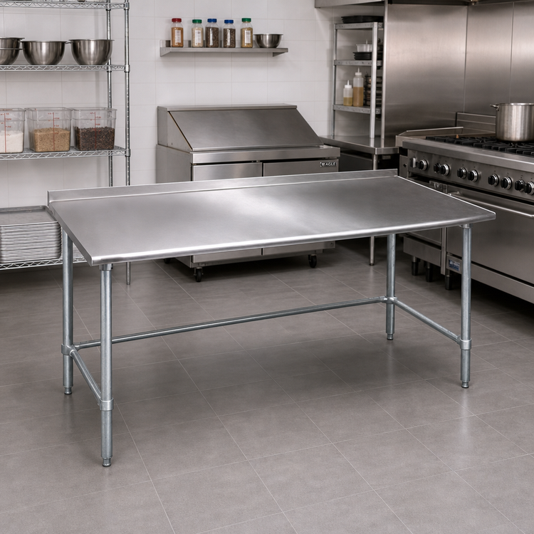 Product image #2 for Eagle Group Budget Series 60-Inch x 36-Inch 430 Stainless Steel Work Table with 1-1/2-Inch Rear Up-Turn and Galvanized Base