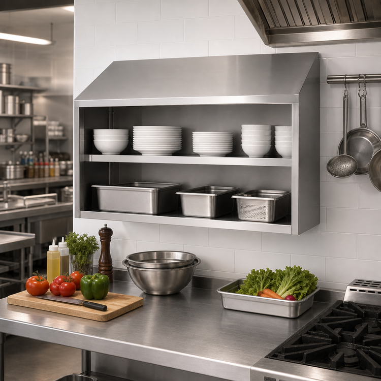 Product image #2 for Eagle Group WCO-96 96-Inch Open Front Stainless Steel Wall Cabinet with Sloped Top and Fixed Shelf