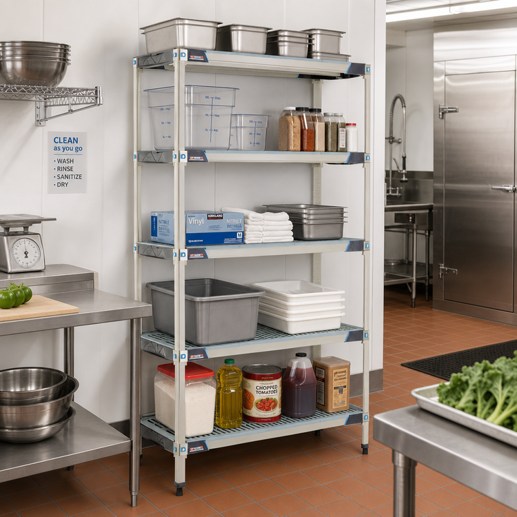 Product image #2 for MetroMax i 5-Shelf Polymer Starter Shelving Unit, 42 x 18 x 74 Inches, Open Grid, Blue