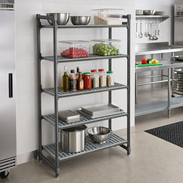 Product image #2 for Cambro Camshelving Basics Plus 5-Tier Stationary Starter Unit, 24 x 36 x 64 in., Brushed Graphite