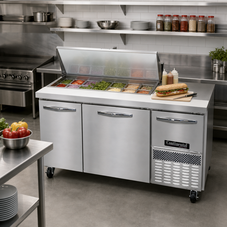 Product image #2 for Continental Refrigerator RA60N12M 60" 3-Door Mega Top Refrigerated Sandwich Prep Table with 12-Pan Capacity