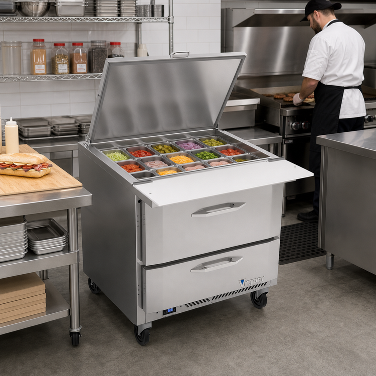 Product image #3 for Victory UltraSpec VSPD36HC-15B-2 One-Section 36" Refrigerated Sandwich Prep Table with Drawers