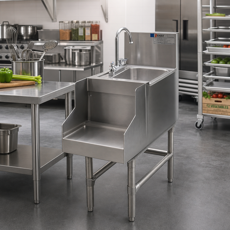 Product image #2 for Eagle Spec-Bar Freestanding Wet Waste Blender Station with 6-Inch Wet Waste Sink, 10-Inch Shelf, and 8-Inch Backsplash, 12 x 24 Inches