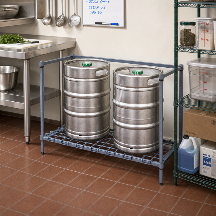 Product image #2 for Quantum Modular Wire Keg Dunnage Rack, 36 x 24 x 34 Inches, 2-Keg Capacity, Gray Epoxy Antimicrobial Finish