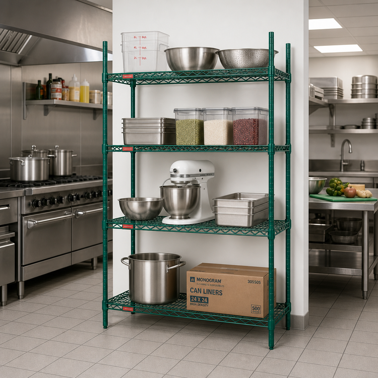 Product image #2 for Valu-Gard 4-Tier Starter Wire Shelving Unit, 48"W x 18"D x 63"H, Green Epoxy Finish