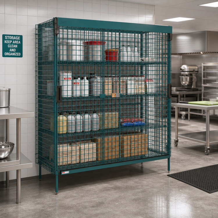 Product image #2 for Metro Super Erecta Stationary Security Cage with Sliding Doors for 24 x 60 Shelves, Metroseal Green Epoxy