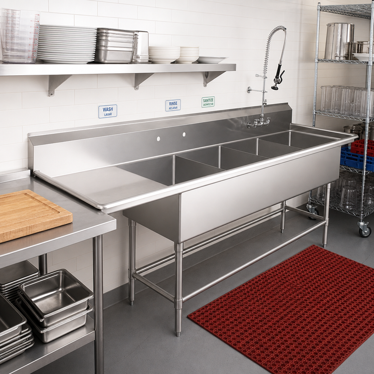 Product image #2 for John Boos Pro-Bowl 4-Compartment Stainless Steel Sink with 30-Inch Left Drainboard, 14-Inch Deep Bowls