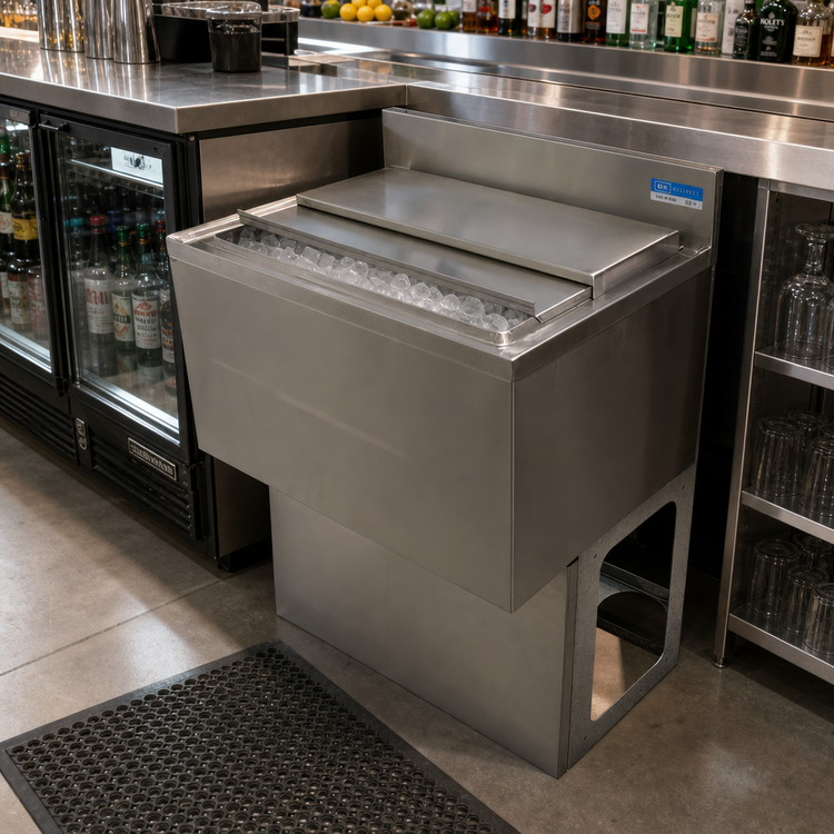 Product image #3 for BK Resources 36-Inch Stainless Steel Underbar Ice Bin with 8-Circuit Cold Plate, 100 lb Capacity