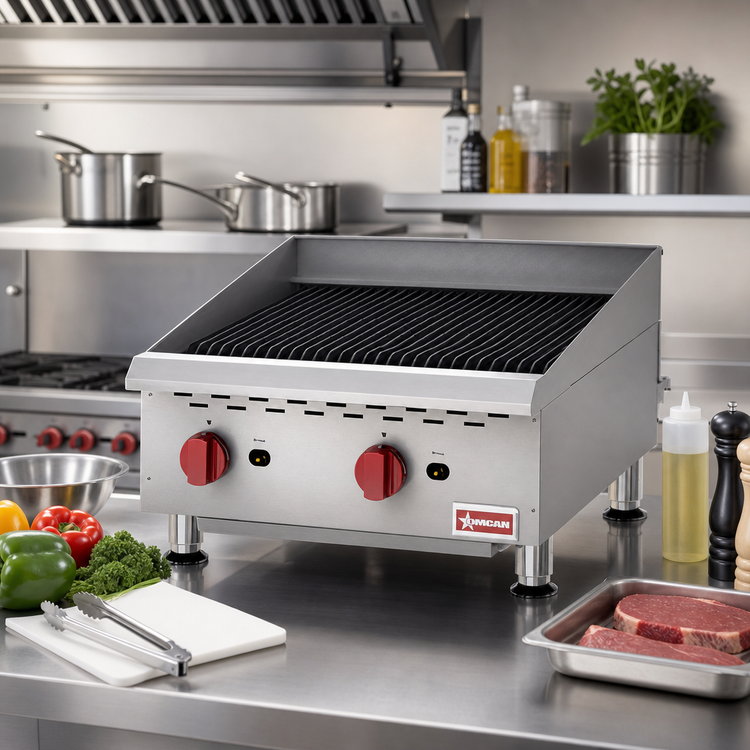 Product image #2 for Omcan 24-Inch Countertop Gas Charbroiler, 2 Burners, Stainless Steel
