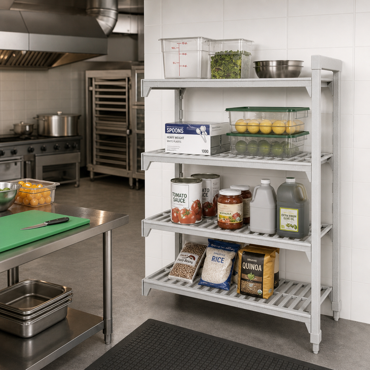 Product image #3 for Cambro Camshelving Premium Stationary 72-Inch x 18-Inch x 64-Inch 4-Tier Vented Polymer Add-On Shelving Unit, Speckled Gray