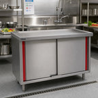 Thumbnail image #2 for Eagle Group Spec-Master CB2484SEM Enclosed Work Table with Sliding Doors, 84 x 24 in, 14-Gauge 304 Stainless Steel Top