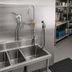 Thumbnail image #2 for T&S Brass Side Mount Single Lever Mixing Faucet with Remote On/Off Control, 6-Inch Swivel Gooseneck and Spray Valve