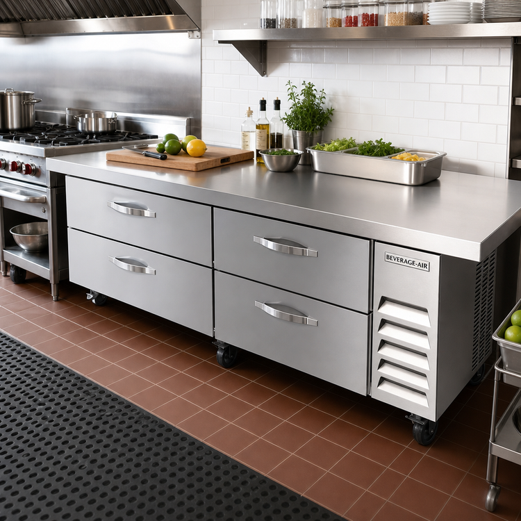 Product image #3 for Beverage-Air 96-Inch Two-Section 4-Drawer Worktop Cook Stand Refrigerator