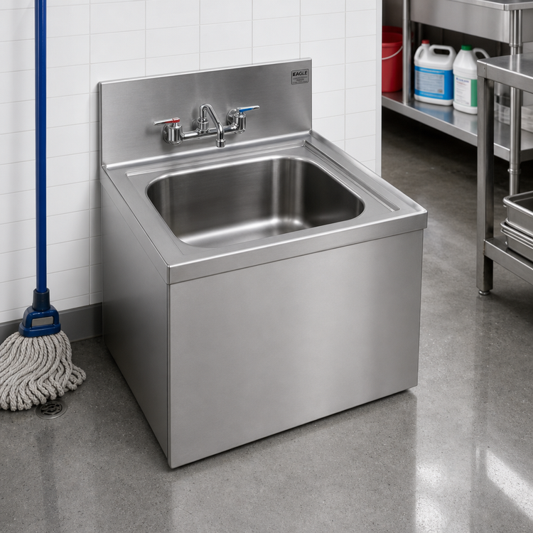 Product image #2 for Eagle Group F2820 Floor-Mounted 304 Stainless Steel Mop Sink, 28" x 20" x 8" Bowl