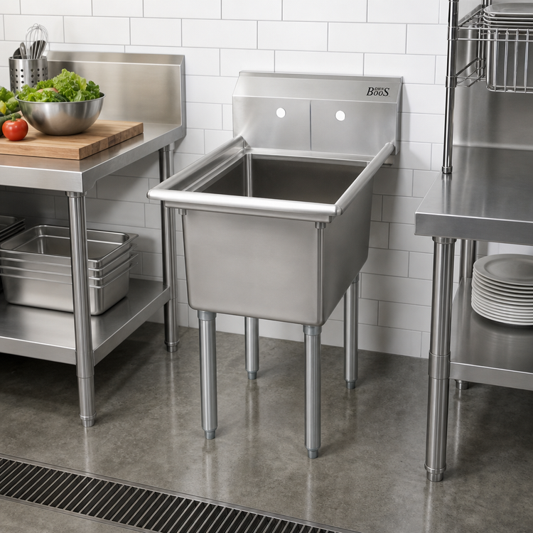 Product image #2 for John Boos E-Series 1-Compartment Stainless Steel Sink with 18" x 24" x 14" Bowl and 9-3/4" Backsplash