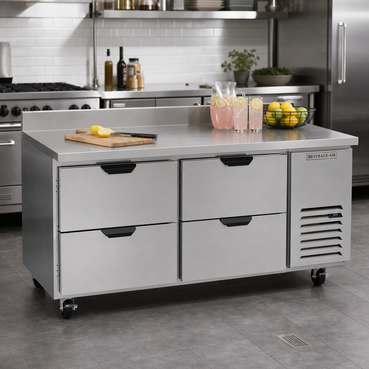 Product image #2 for Beverage-Air 67-Inch Two-Section Worktop Refrigerator with 4 Drawers