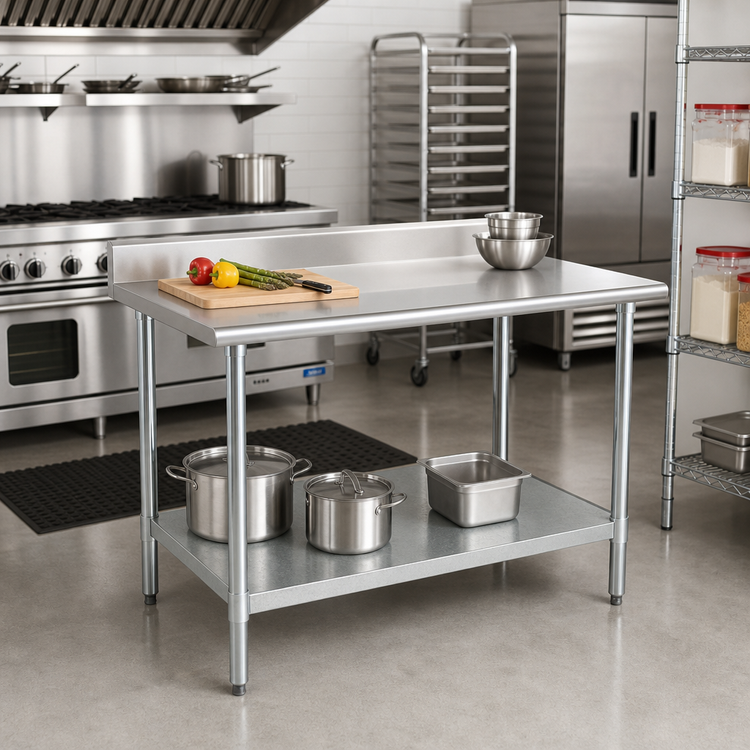 Product image #2 for Spec-Master 60-Inch x 24-Inch Stainless Steel Work Table with 4-1/2-Inch Backsplash and Adjustable Galvanized Undershelf