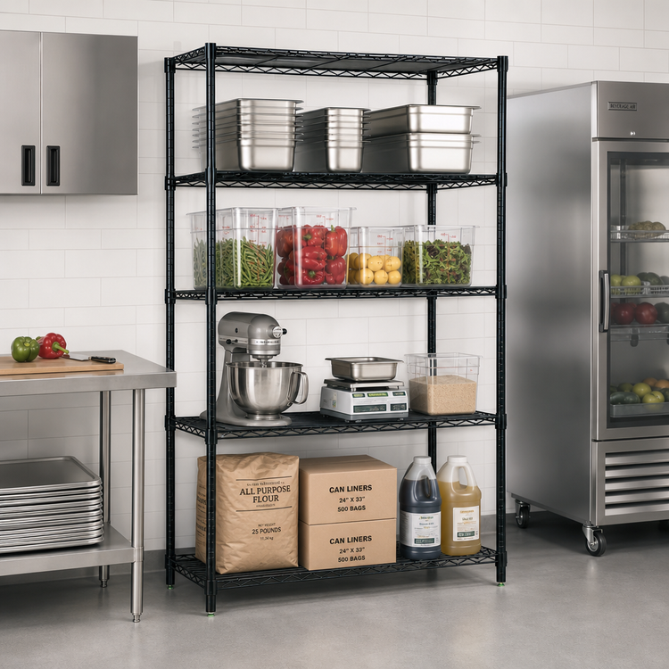 Product image #2 for Quantum Stationary Wire Shelving Starter Kit, 72 x 36 x 86 Inches, Black Epoxy Antimicrobial Finish