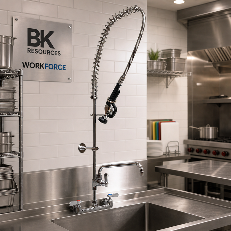 Product image #2 for BK Resources WorkForce 8-Inch Splash-Mount Pre-Rinse Assembly with 12-Inch Add-On Faucet