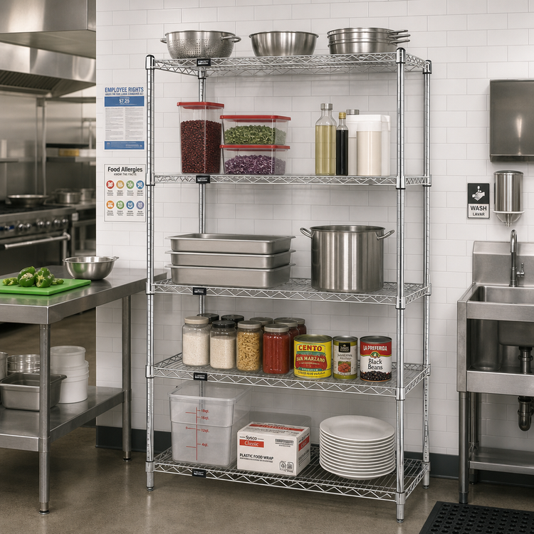 Product image #2 for Quantum 42 Inch x 18 Inch x 54 Inch 5-Shelf Stationary Wire Shelving Starter Kit, 304 Stainless Steel