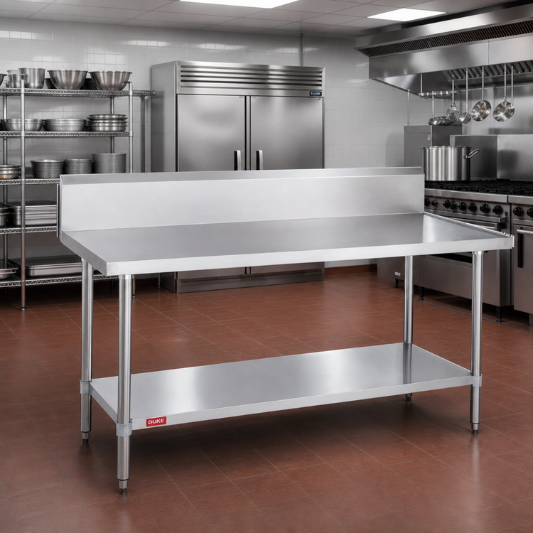 Product image #2 for Duke Stainless Steel Work Table with 10-Inch Riser, Marine Edge, and Undershelf, 108 x 24 Inches