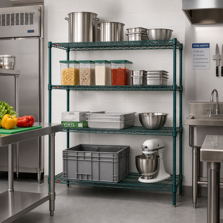 Product image #3 for Metro Super Erecta Super Adjustable Add-On Wire Shelving Unit, 60W x 18D x 63H, 4 Shelves, Metroseal 3 Green