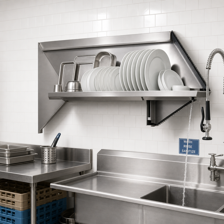 Product image #2 for Eagle Wall-Mounted Solid Slanted Dish Table Rack Shelf, 63 Inch, Right-Side Drip Tube, 304 Stainless Steel