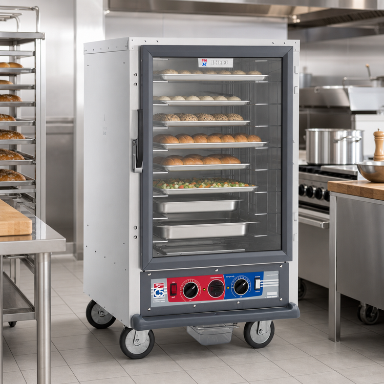 Product image #2 for Metro C5 1 Series Half-Height Mobile Non-Insulated Heated Holding & Proofing Cabinet, Clear Polycarbonate Door, Lip Load Slides, 17 Pan Capacity