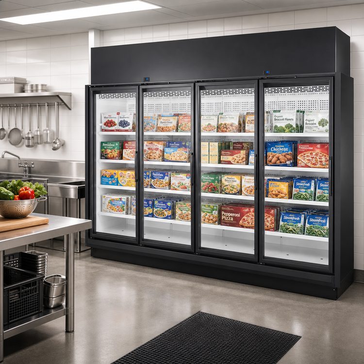 Product image #2 for True TRM4L 4-Door Low-Temp Self-Contained Glass Door Freezer Merchandiser