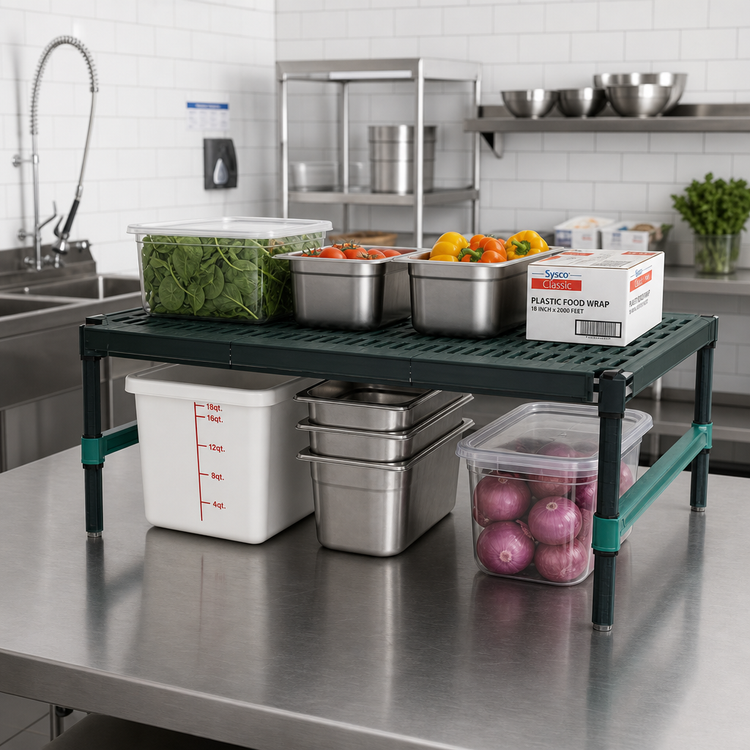 Product image #2 for QuadPlus Stationary Dunnage Rack with Standard Shelf, 3-Sided Frame and Louvered Polypropylene Mat, 36 x 21 x 14 Inches