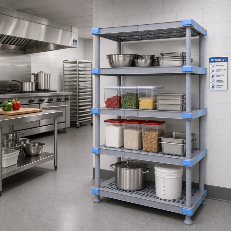 Product image #2 for Millenia Polymer Starter Shelving Unit with 4 Open Grid Shelves, 54 x 21 x 74 Inches, Gray