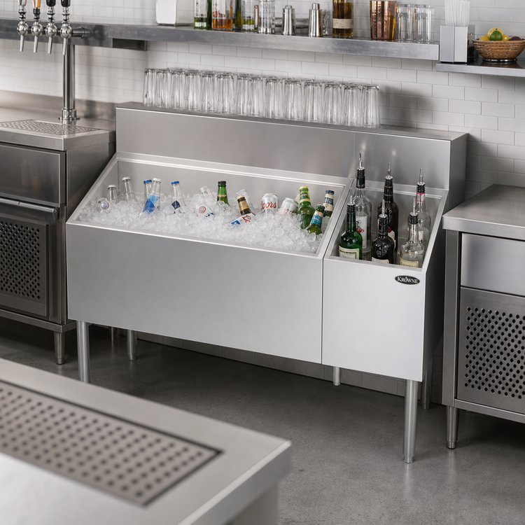 Product image #2 for Krowne Royal Series 48-Inch Underbar Multi-Station Ice Bin with Insulated Bottle Storage
