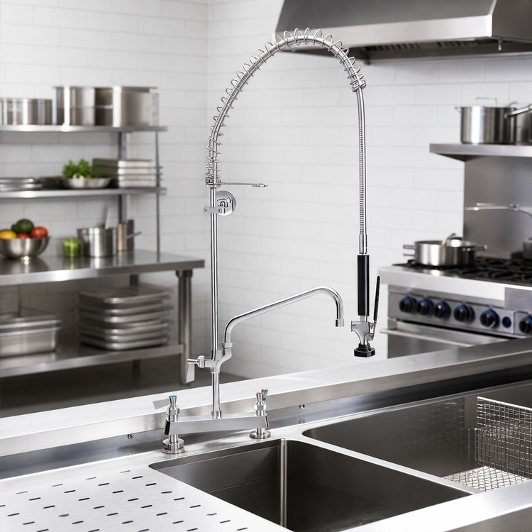 Product image #2 for Fisher 8-Inch Center Deck Mount Pre-Rinse Unit with Spring Action Gooseneck and 6-Inch Swing Spout