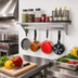 Thumbnail image #2 for 48 Inch Wall-Mounted Stainless Steel Shelf with Pot Rack and Removable Hooks