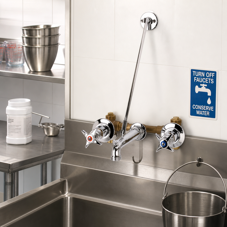 Product image #2 for T&S Brass Wall-Mount Service Sink Fitting with Concealed Bypass Mixing Valve, 8-Inch Centers, Vacuum Breaker Nozzle and Pail Hook