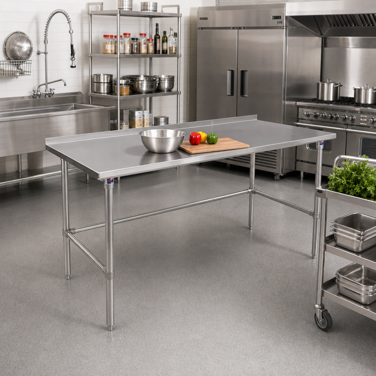 Product image #2 for Stallion 84-Inch x 30-Inch 16-Gauge Stainless Steel Work Table with 1-1/2-Inch Rear Up-Turn and Safety Edge