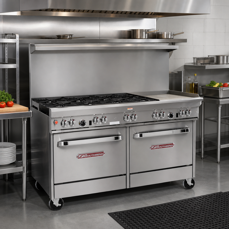 Product image #2 for Southbend Ultimate 60-Inch Gas Restaurant Range with 6 Open Burners, 24-Inch Griddle, and 2 Convection Ovens