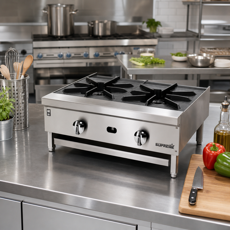 Product image #2 for Supreme 24-Inch Countertop Gas Hot Plate with 2 Open Burners, Stainless Steel