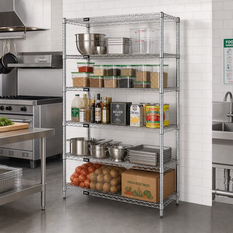 Product image #2 for Quantum 60 Inch W x 30 Inch D x 74 Inch H Chrome Plated 5-Shelf Wire Shelving Starter Kit