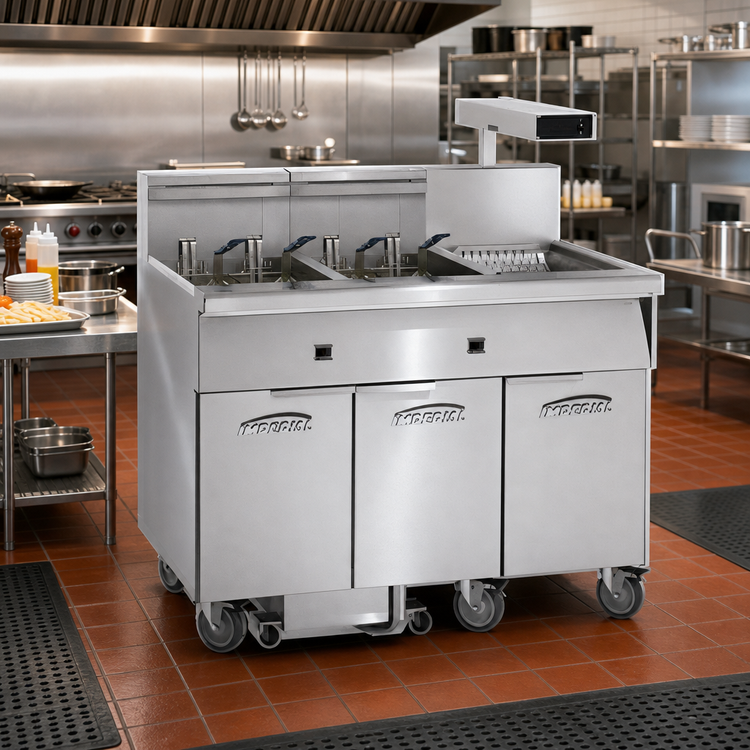 Product image #2 for Imperial Electric Floor Model 5-Tank Fryer with Built-In Filter System, 75 lb. Capacity Each