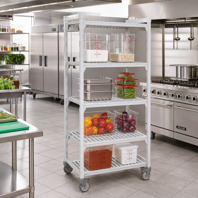 Product image #3 for Cambro Camshelving Premium High Density 4-Shelf Solid Mobile Starter Unit, 24" x 54" x 75-1/4"