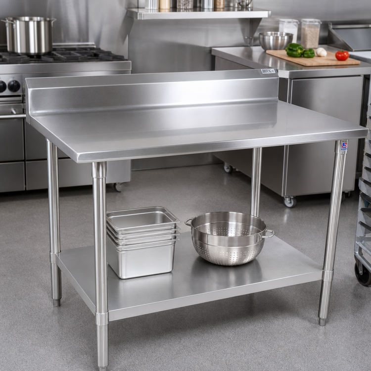 Product image #2 for John Boos Stallion 60 x 24-Inch 14-Gauge 300-Series Stainless Steel Work Table with 5-Inch Backsplash and Galvanized Undershelf