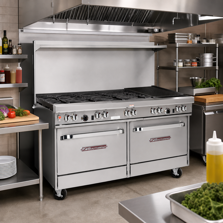 Product image #2 for Southbend Ultimate 60-Inch Gas Restaurant Range with 6 Star/Sauté Burners, 24-Inch Charbroiler, and 2 Standard Ovens